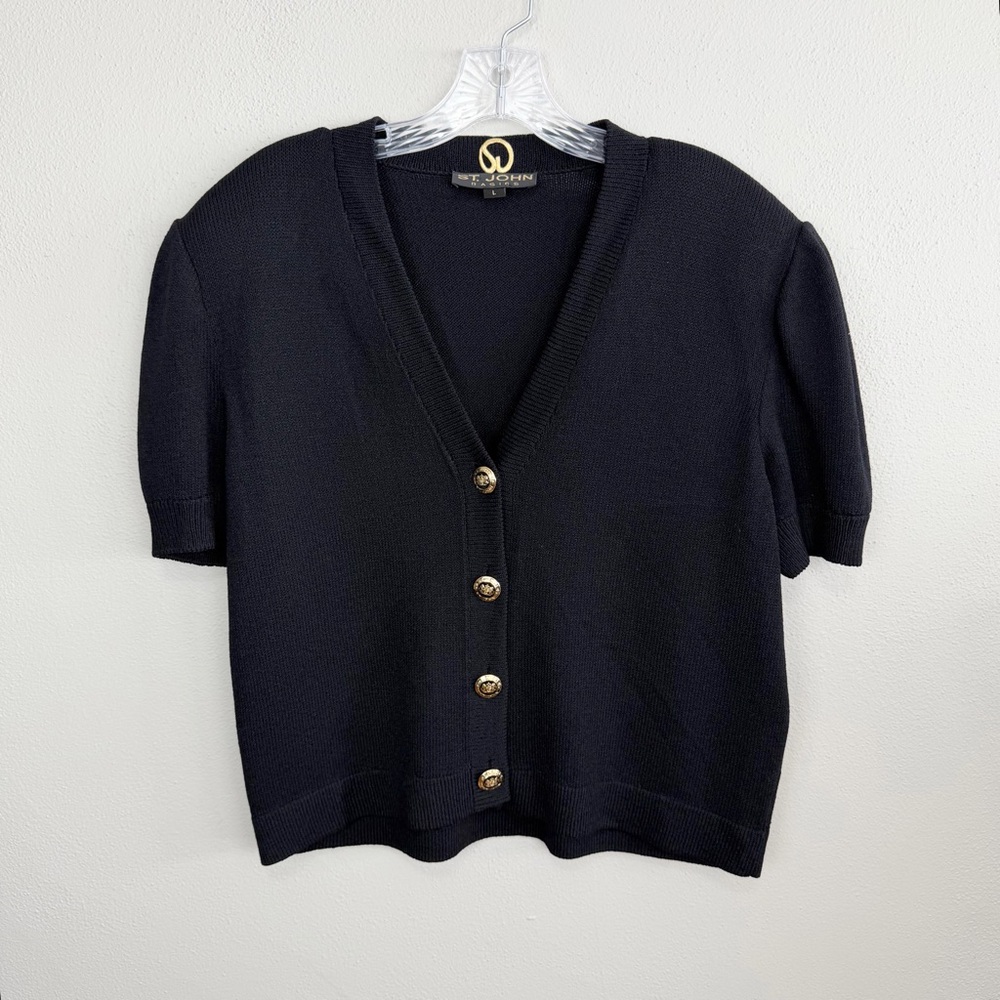 St. John Black Short Sleeve Cardigan